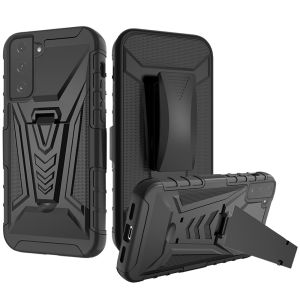 For Samsung Galaxy S21 FE V 3in1 Combo Kickstand Holster Cover Case - Black