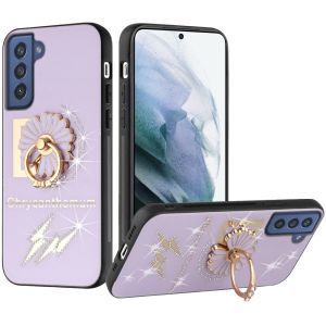 For Samsung Galaxy S22 Plus SPLENDID Diamond Glitter Ornaments Engraving Case Cover - Flower Ring Purple