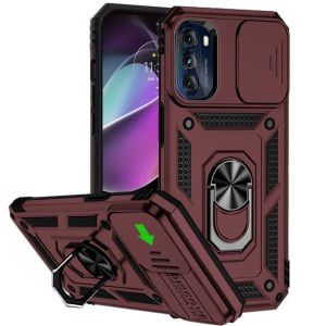 For Apple iPhone 14 Well Protective Magentic Ring Stand Camera Protective Cover Case - Burgundy