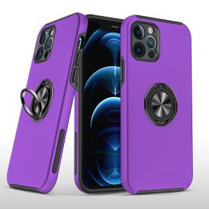 For iPhone 15 Pro CHIEF Oil Painted Magnetic Ring Stand Hybrid Case Cover - Dark Purple