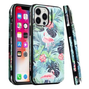 For Apple iPhone 14 PLUS Luxury Side Magnetic Button Card ID Holder PU Leather Case Cover - Foral B