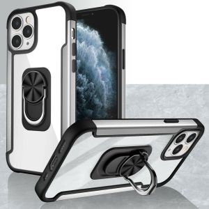 For Apple iPhone 11 PRO MAX Aluminium Alloy Magnetic Ring Stand Hybrid Case Cover - Silver