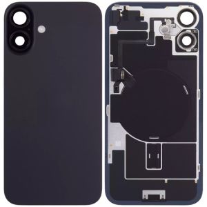 Back Glass With Steel Plate With Wireless NFC Charging MagSafe Magnet & Flashlight Flex Compatible For IPhone 16 Plus - Black