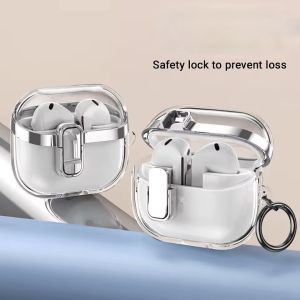 Transparent Electroplated Headphone Protective Cover Shell For AirPods 4th Gen Earbuds Cover with Metal Buckle - Silver