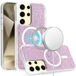 For Samsung Galaxy s24 Plus Epoxy Glitter [Magnetic Circle] ShockProof Hybrid 2.5mm Thick - Light Purple