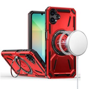 For Samsung A06 Loop Hybrid with [Magnetic Ring Circle] 360 degrees Rotational Kickstand Case Cover - Red