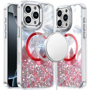 For iPhone 16 Pro 6.3 inch Epoxy Glitter Shimmer [Magnetic Circle] Hybrid Case - Red