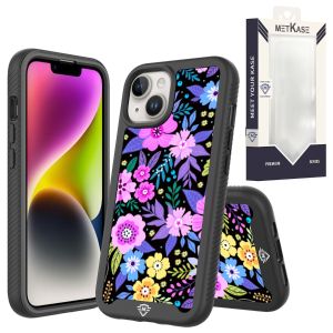 For iPhone 14 METKASE Premium Exotic Design Hybrid Case in Slide-Out Package - Colorful Flower Arrangement