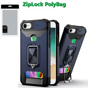 [PolyBag] For iPhone 16E / SE4 Multi-Functional Card Magnetic Ring Stand Hybrid Camera - Blue
