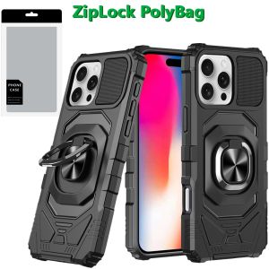 [PolyBag] For iPhone 16 Pro 6.3 inch Robotic Hybrid with Magnetic Ring Stand - Black