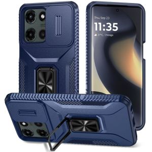 For Motorola Edge 2025 Complete Magnetic Metal Ring Stand Camera Protection Hybrid - Blue