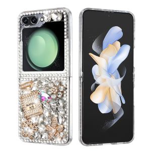 For Samsung Z Flip 6 Full Diamond with Ornaments Hard TPU Case Cover - Pearl Flowers with Perfume