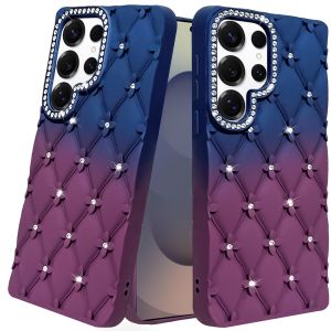For Samsung s25 Ultra Floral Joy Glitter Shimmer Leather Feel Thick TPU Case - Dark Blue/Burgundy