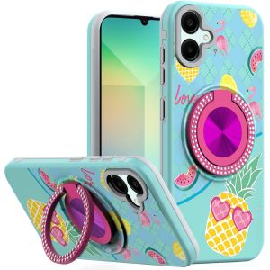 For iPhone 7/8/SE  Metal Diamond CD Pattern Design Matte Finished Hybrid with Rotational Ring [Car Mount Friendly] Case - Pineapple