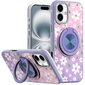 For iPhone 7/8/SE  Metal Diamond CD Pattern Design Matte Finished Hybrid with Rotational Ring [Car Mount Friendly] Case - Floral B
