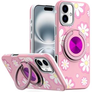 For iPhone 7/8/SE Metal Diamond CD Pattern Design Matte Finished Hybrid with Rotational Ring [Car Mount Friendly] Case - Floral D