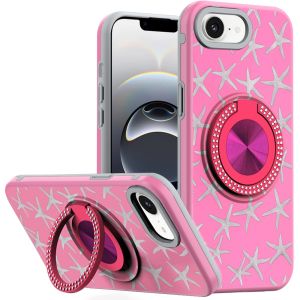For iPhone 16E (E edition) / SE4 (2025) Metal Diamond CD Pattern Design Matte Finished Hybrid with Rotational Ring [Car Mount Friendly] Case - 1