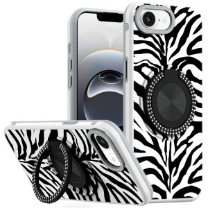 For iPhone 16E (E edition) / SE4 (2025) Metal Diamond CD Pattern Design Matte Finished Hybrid with Rotational Ring [Car Mount Friendly] Case - 3
