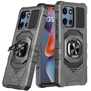 For Motorola Moto G 5G 2025 Robotic Hybrid with Magnetic Ring Stand Case Cover - Grey