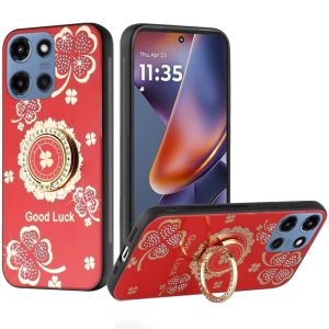 For Motorola Moto G 5G 2025 SPLENDID Diamond Glitter Ornaments Engraving Case Cover - Good Luck Floral Red