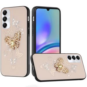 For Samsung Galaxy A05s SPLENDID Diamond Glitter Ornaments Engraving Case Cover - Garden Butterflies Gold