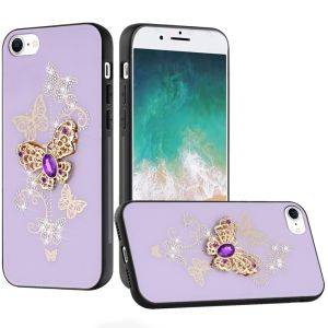 For iPhone SE4 SPLENDID Diamond Glitter Ornaments Engraving Case Cover - Garden Butterflies Purple