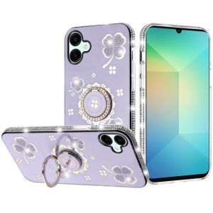 For Samsung A06 Splendid Glitter with Diamonds All Around Edges Ring Stand - Purple