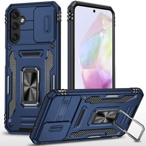 For Samsung Galaxy A36 Utter Tough Metal Ring Movable Camera Window Hybrid Case Cover - Navy blue