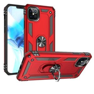 For iPhone 13 Pro Max Ring Magnetic Kickstand Hybrid Case Cover - Red